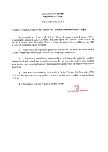 regulamin przewozu uczniów do i ze szkół 1-4